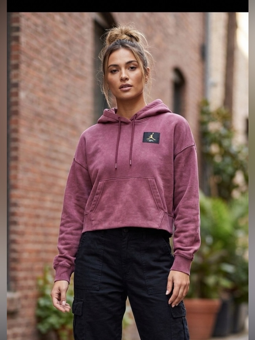 Jordan Flight Fleece Hoodie Womens Small Loose Fit Cropped Burgundy Sweatshirt